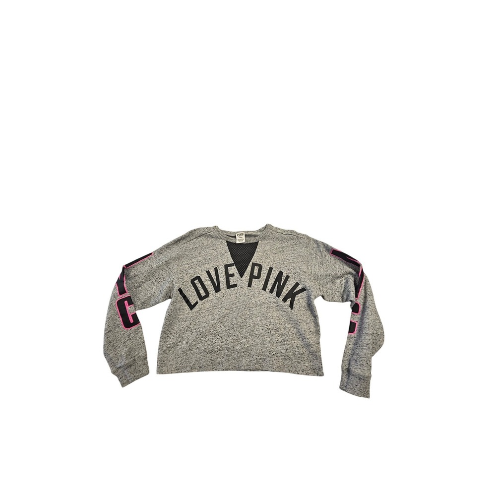 Pink‎ Victoria's Secret Grey Love Pink Mesh V Crop Sweatshirt Medium